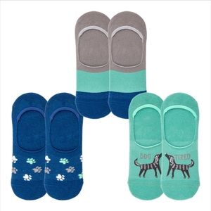 “dog tired” set of 3 no show socks-3 designs-cotton rich-NWT-2 available